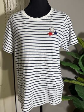 Cynthia Rowley White & Navy Striped Tee with Star Patch